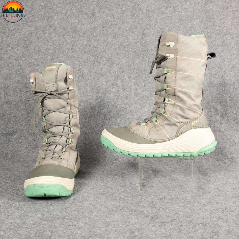 Teva Jordanelle Snow Boots Gray Lace-Up Waterproof Mid-Calf Women's Size 6.5